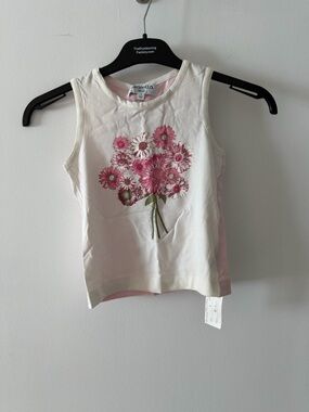 Simonetta Cream Tank Top with Skirt with Pink Floral Bouquet